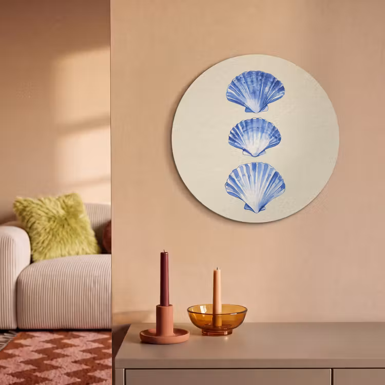 Akoestisch schilderij rond - Schelpen - Blauw - Beige — 3