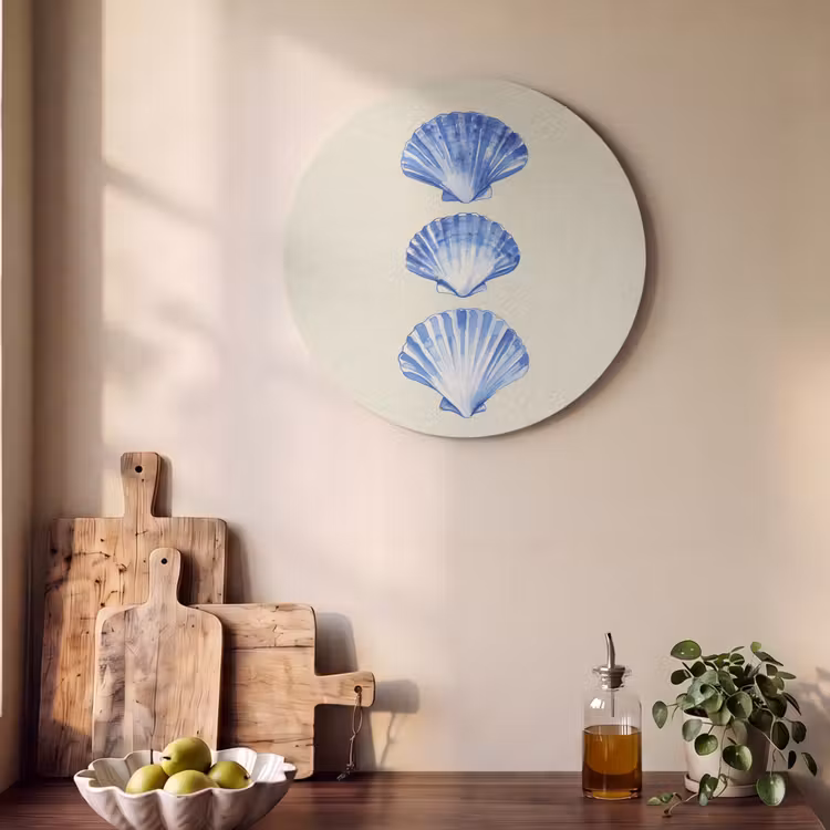 Akoestisch schilderij rond - Schelpen - Blauw - Beige — 4