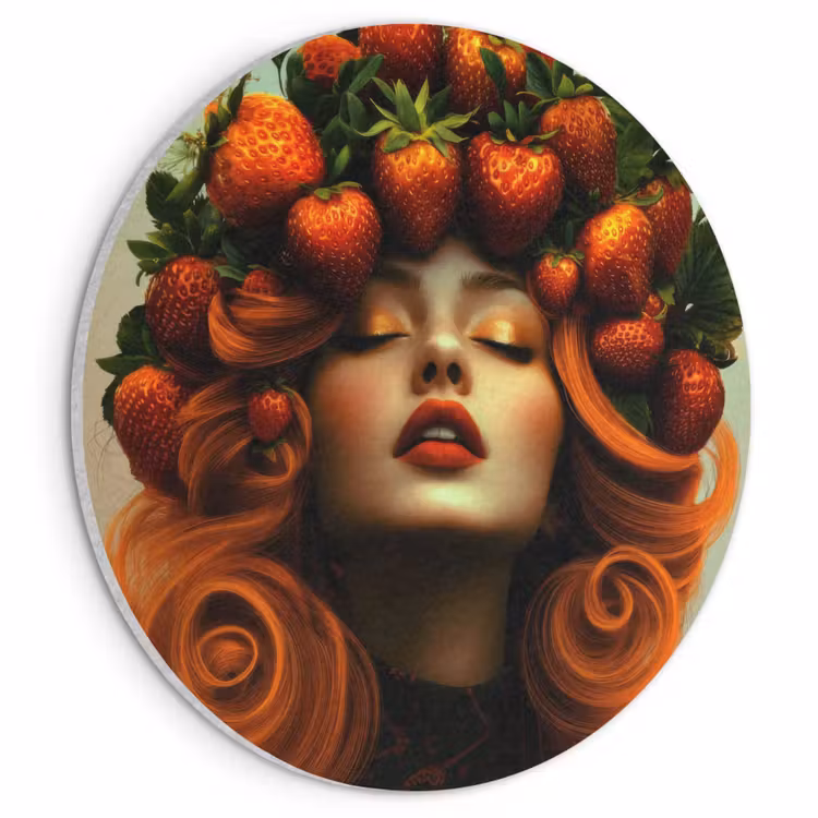 Akoestisch schilderij rond - Vrouw - Aardbeien - Kroon — 1