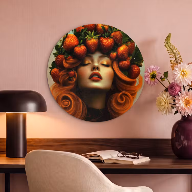 Akoestisch schilderij rond - Vrouw - Aardbeien - Kroon — 2