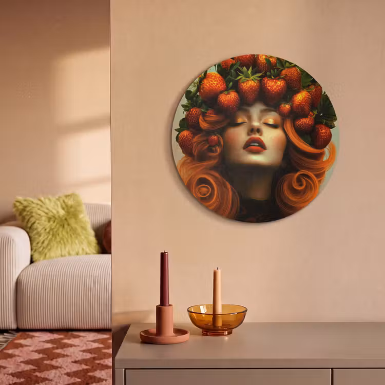 Akoestisch schilderij rond - Vrouw - Aardbeien - Kroon — 3