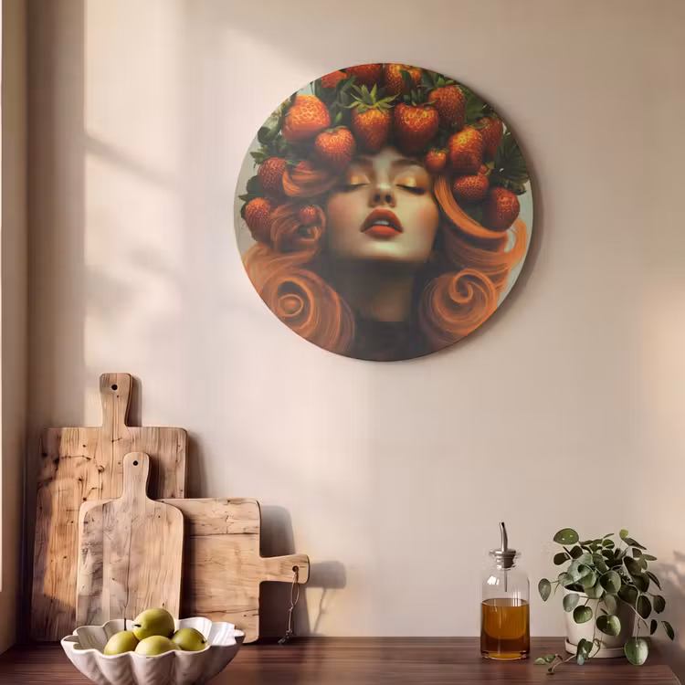 Akoestisch schilderij rond - Vrouw - Aardbeien - Kroon — 4