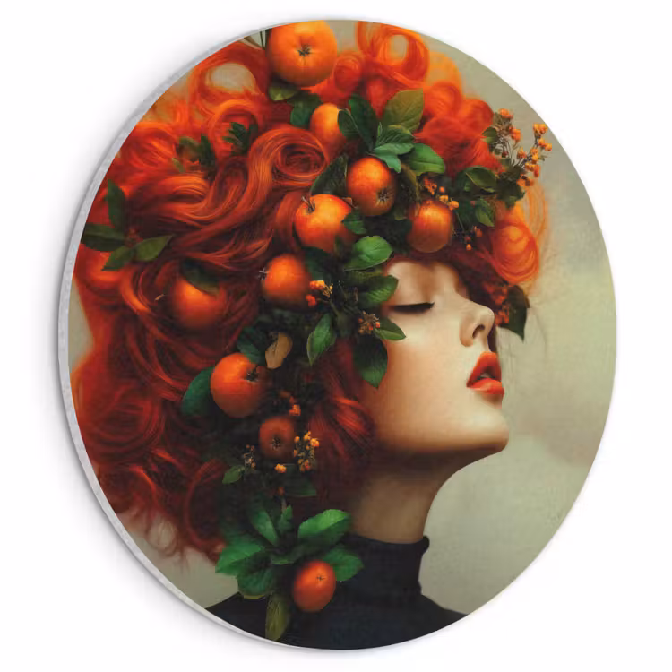 Akoestisch schilderij rond - Vrouw - Appels - Rood - Bladeren — 1