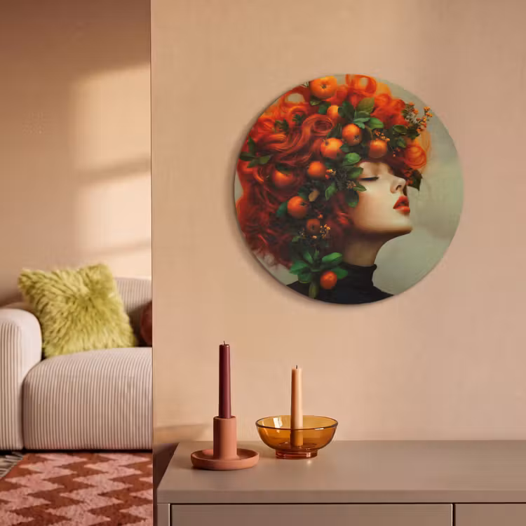 Akoestisch schilderij rond - Vrouw - Appels - Rood - Bladeren — 3