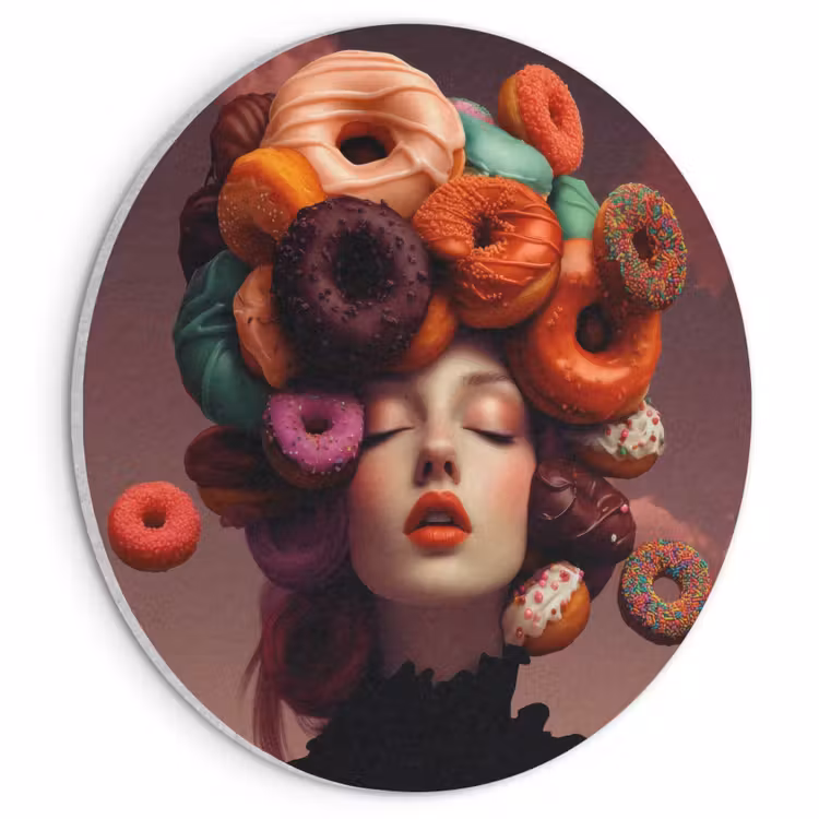 Akoestisch schilderij rond - Vrouw - Donuts - Kleurrijk — 1