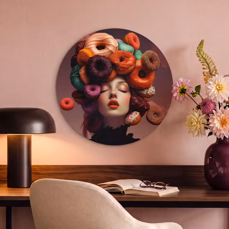 Akoestisch schilderij rond - Vrouw - Donuts - Kleurrijk — 2