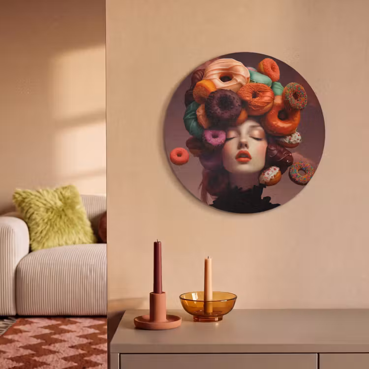 Akoestisch schilderij rond - Vrouw - Donuts - Kleurrijk — 3
