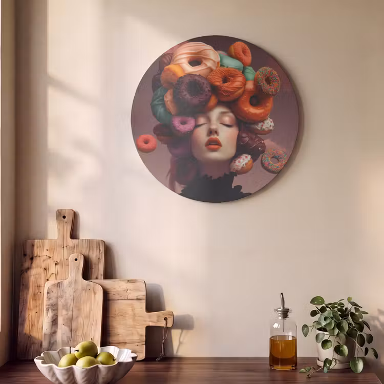 Akoestisch schilderij rond - Vrouw - Donuts - Kleurrijk — 4