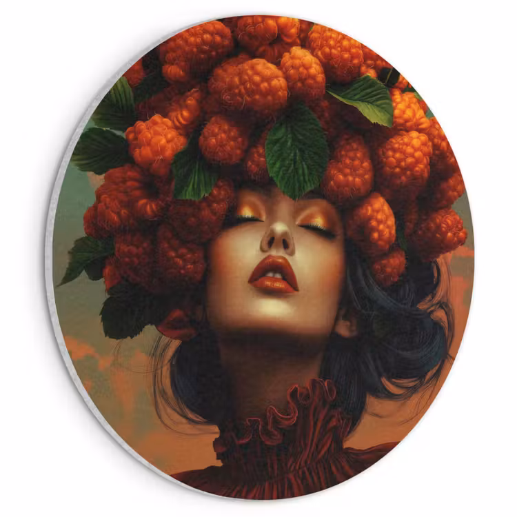 Akoestisch schilderij rond - Vrouw - Frambozen - Bladeren — 1