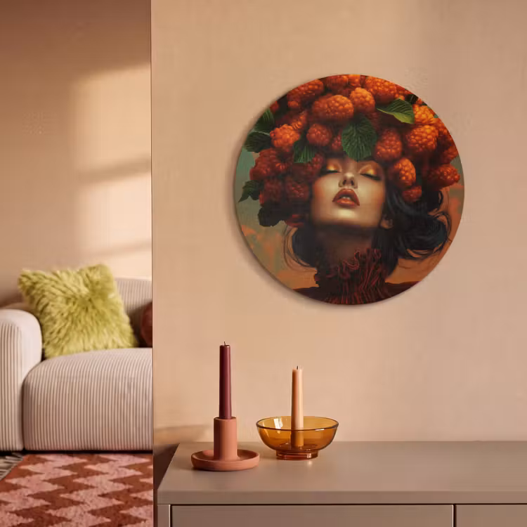 Akoestisch schilderij rond - Vrouw - Frambozen - Bladeren — 3