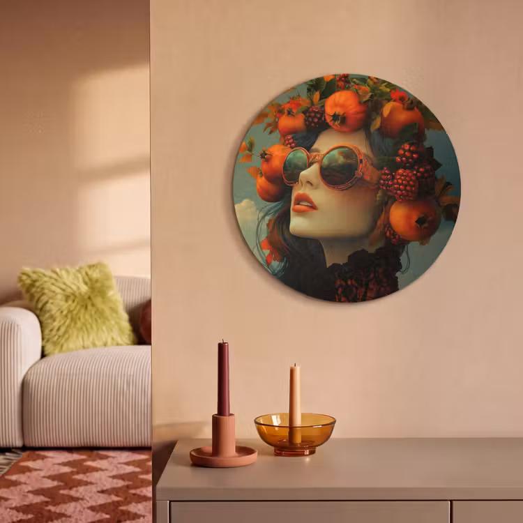 Akoestisch schilderij rond - Vrouw - Granaatappel - Herfst - Zonnebril — 3