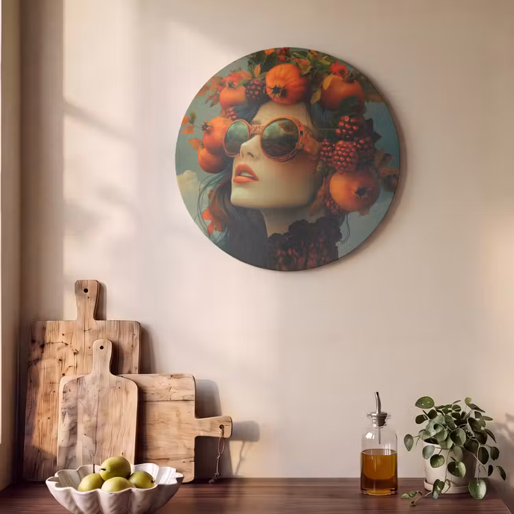 Akoestisch schilderij rond - Vrouw - Granaatappel - Herfst - Zonnebril — 4
