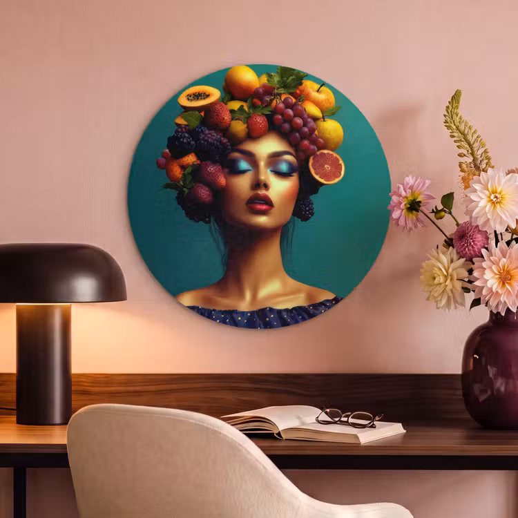 Akoestisch schilderij rond - Vrouw - Hoodtooi - Tropisch - Fruit - Druiven — 2