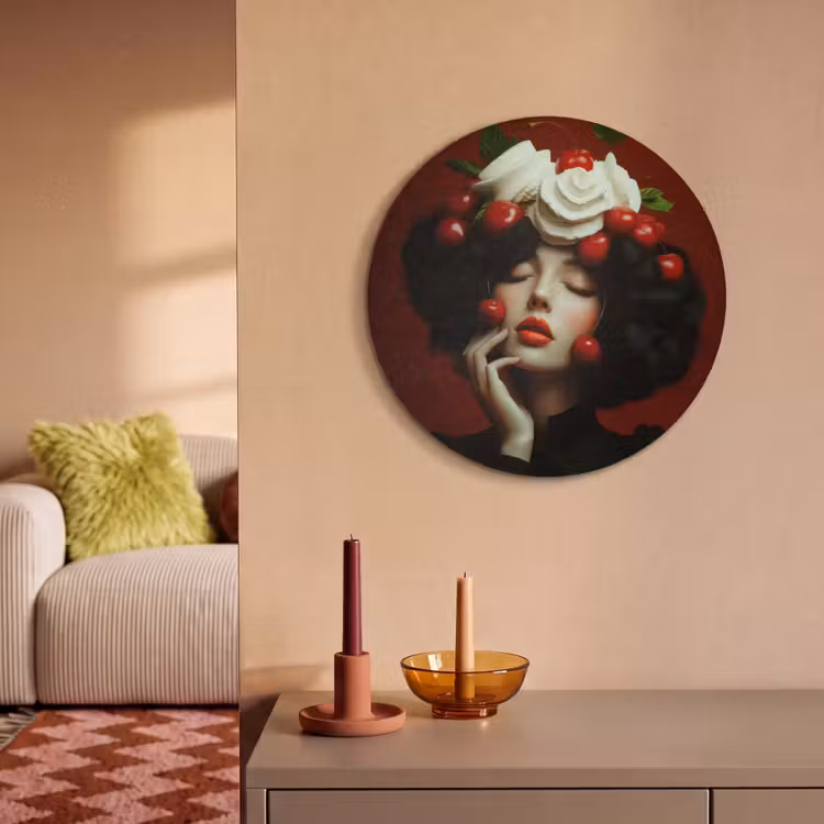 Akoestisch schilderij rond - Vrouw - Kersen - Slagroom — 3