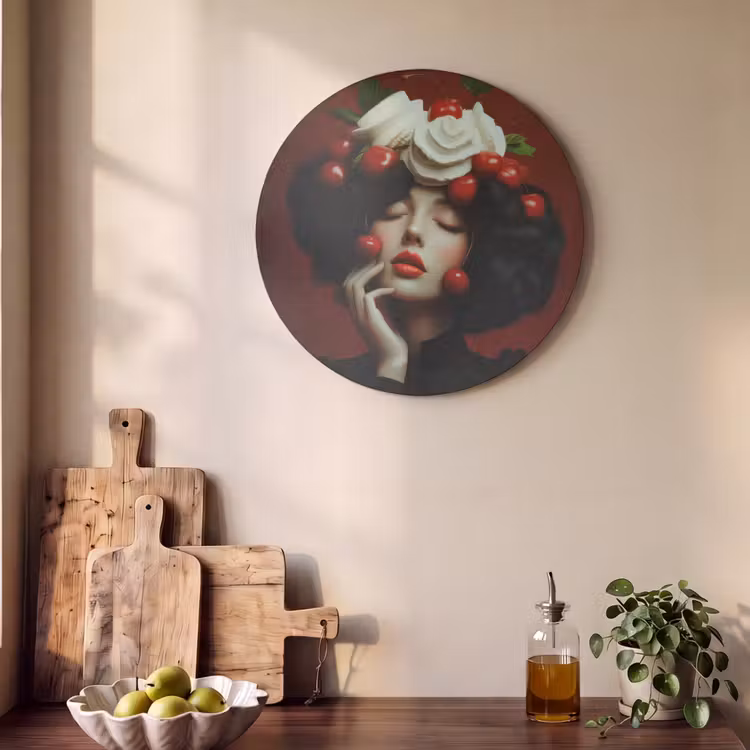 Akoestisch schilderij rond - Vrouw - Kersen - Slagroom — 4