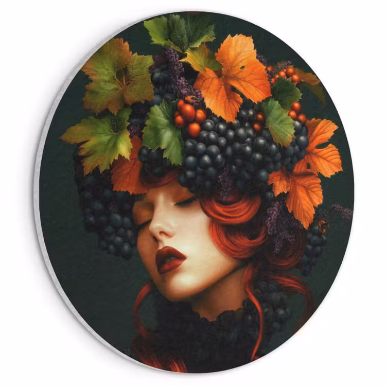 Akoestisch schilderij rond - Vrouw - Rood - Groen - Druiven — 1