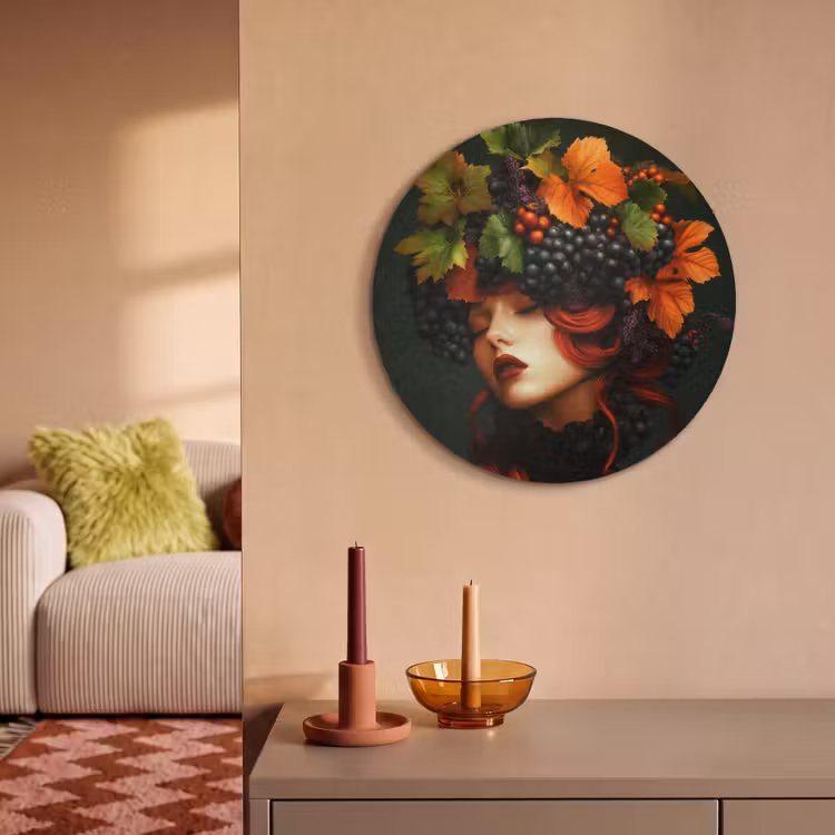 Akoestisch schilderij rond - Vrouw - Rood - Groen - Druiven — 3