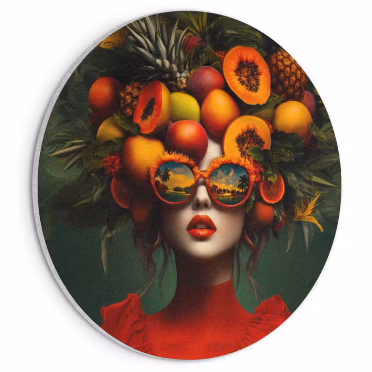 Akoestisch schilderij rond - Vrouw - Vruchten - Papaja - Ananas — 1