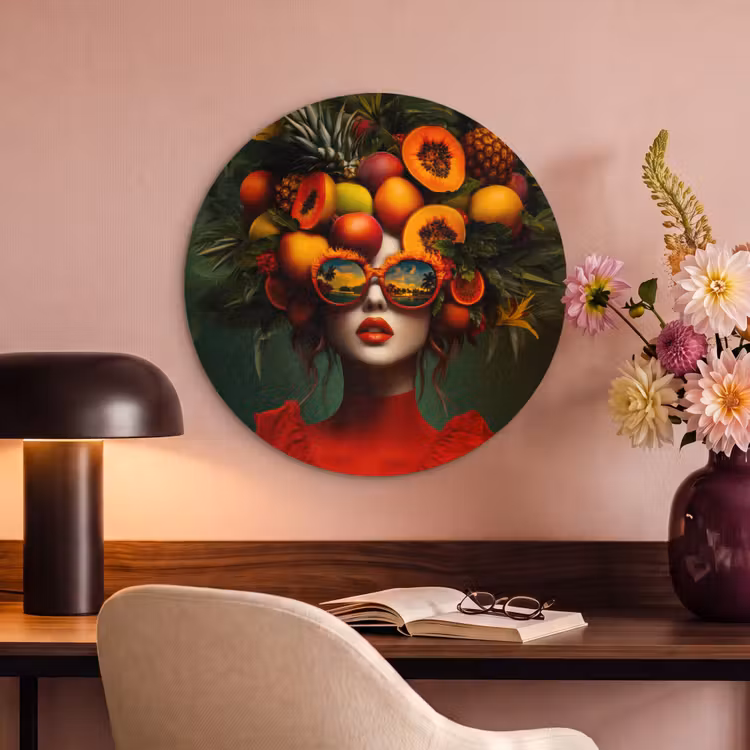 Akoestisch schilderij rond - Vrouw - Vruchten - Papaja - Ananas — 2