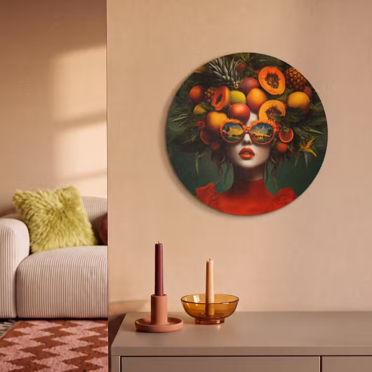 Akoestisch schilderij rond - Vrouw - Vruchten - Papaja - Ananas — 3