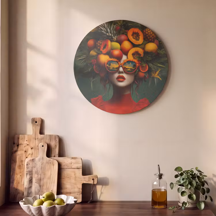 Akoestisch schilderij rond - Vrouw - Vruchten - Papaja - Ananas — 4