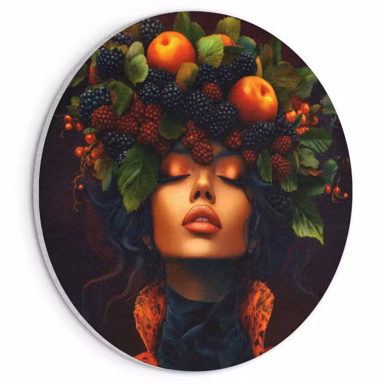 Akoestisch schilderij rond - Vrouw - Zwart - Bessen - Bramen - Appels — 1
