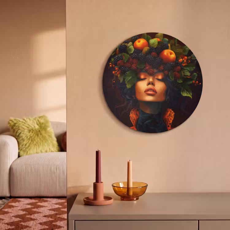 Akoestisch schilderij rond - Vrouw - Zwart - Bessen - Bramen - Appels — 3