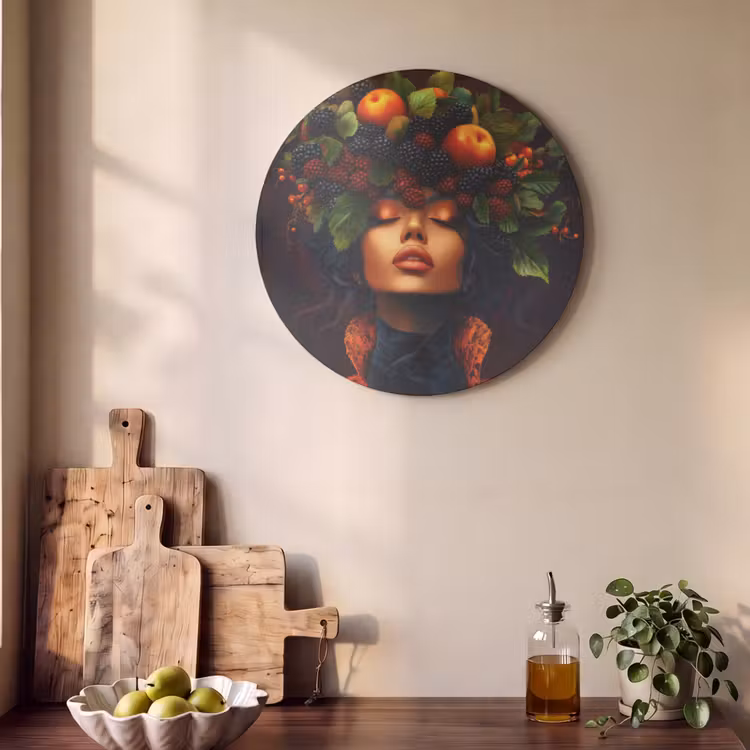 Akoestisch schilderij rond - Vrouw - Zwart - Bessen - Bramen - Appels — 4