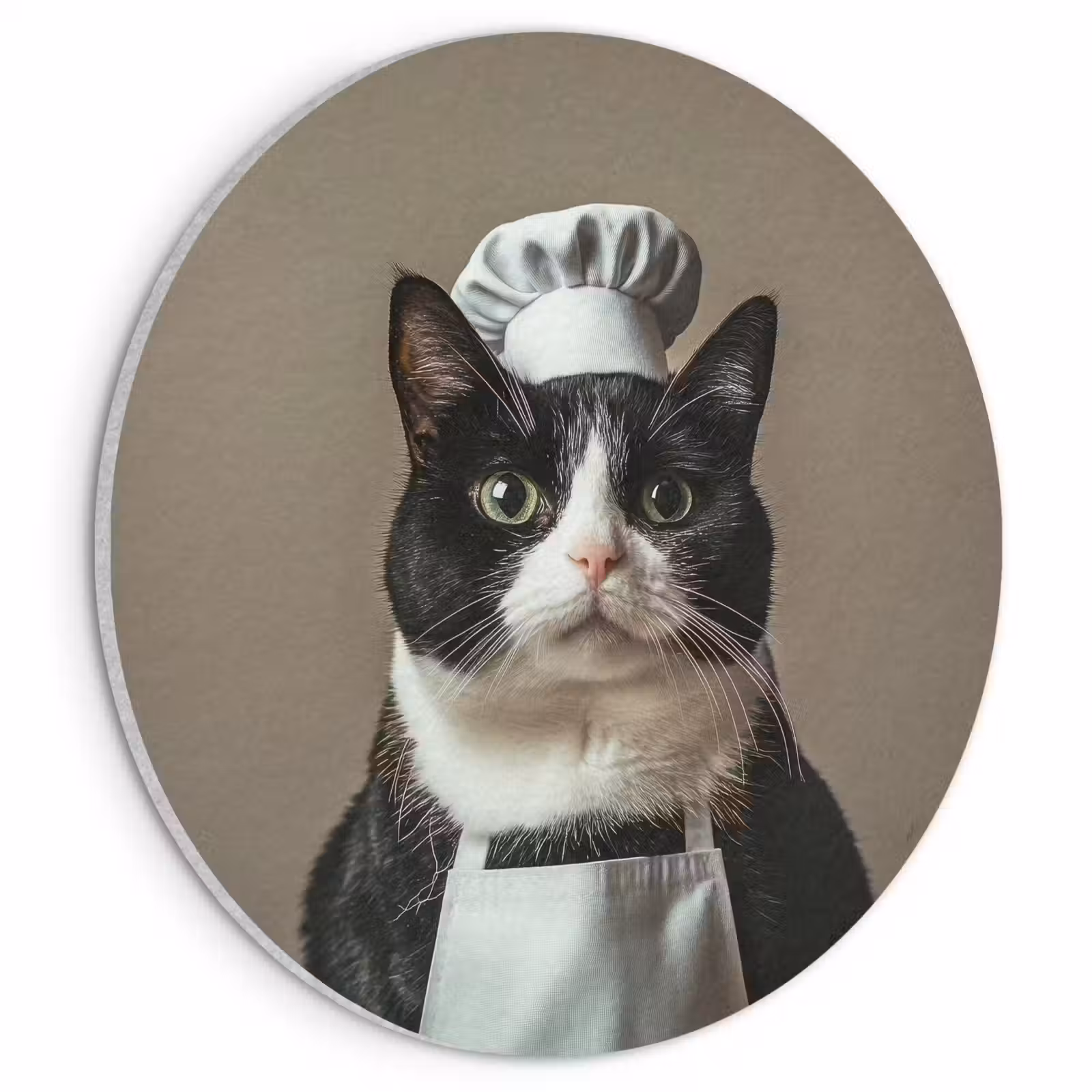 Akoestisch schilderij rond - Kat - Kokskleding - Zwart - Wit — 1