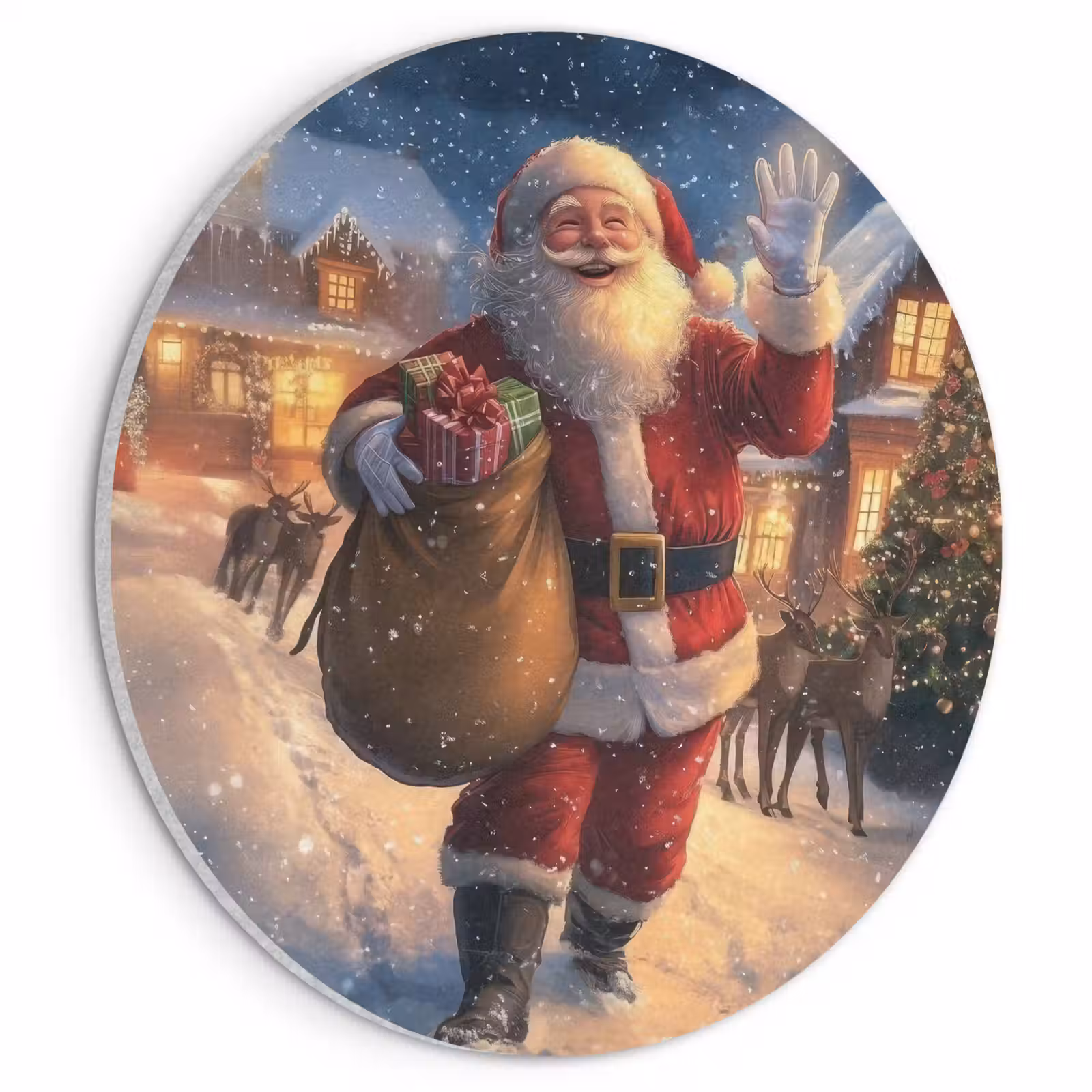 Akoestisch schilderij rond - Kerstman - Dorp - Hert - Donker — 1