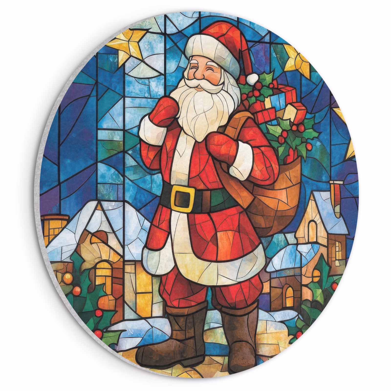 Akoestisch schilderij rond - Kerstman - Glas - Kleurrijk — 1