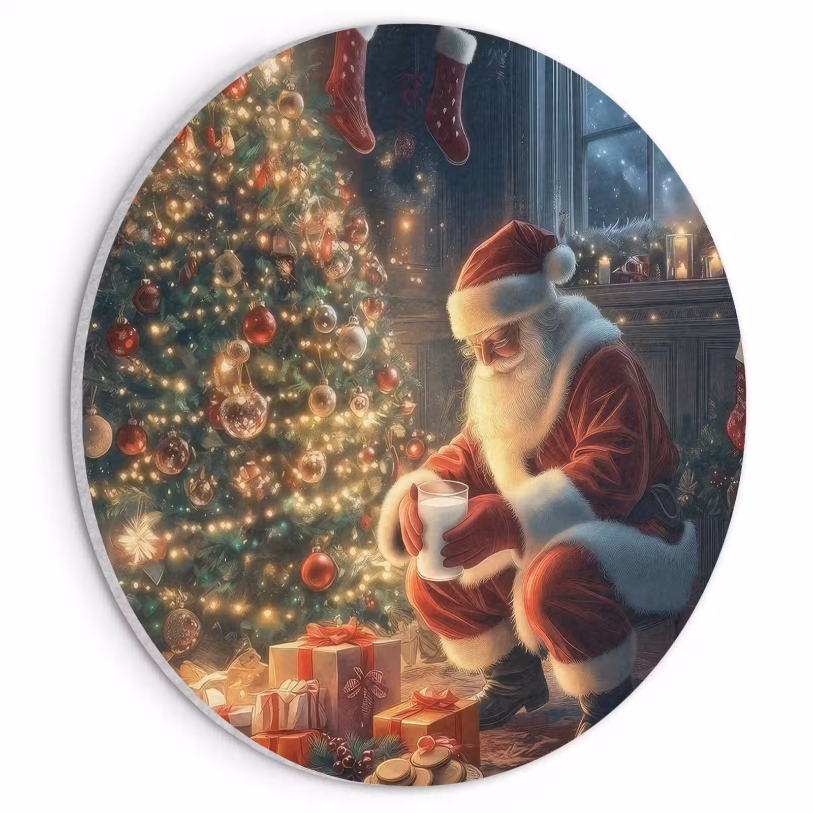 Akoestisch schilderij rond - Kerstman - Haard - Donker — 1