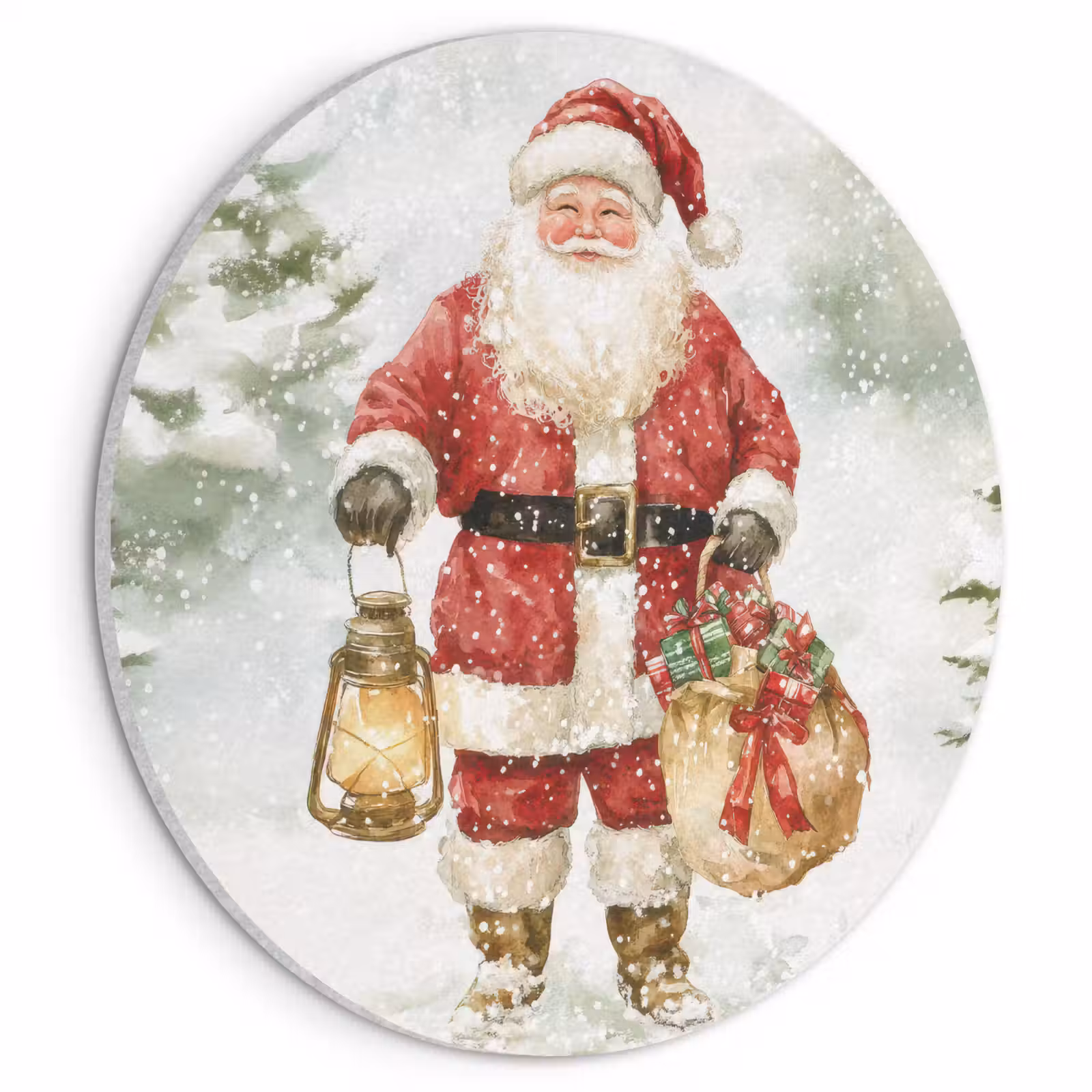 Akoestisch schilderij rond - Kerstman- Winter - Sneeuw - Wit - Rood — 1