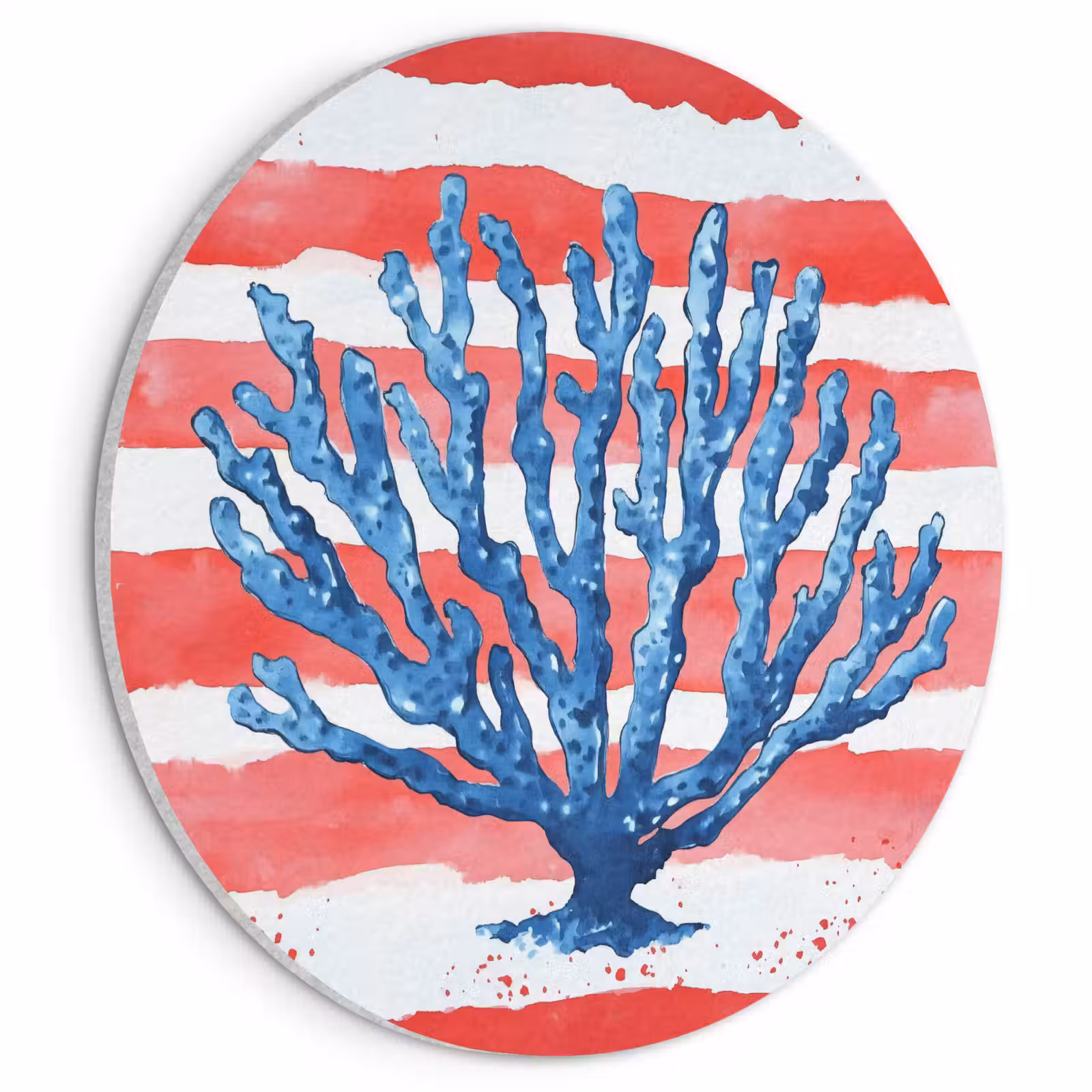 Akoestisch schilderij rond - Koraal - Verfstructuur - Rood - Blauw — 1