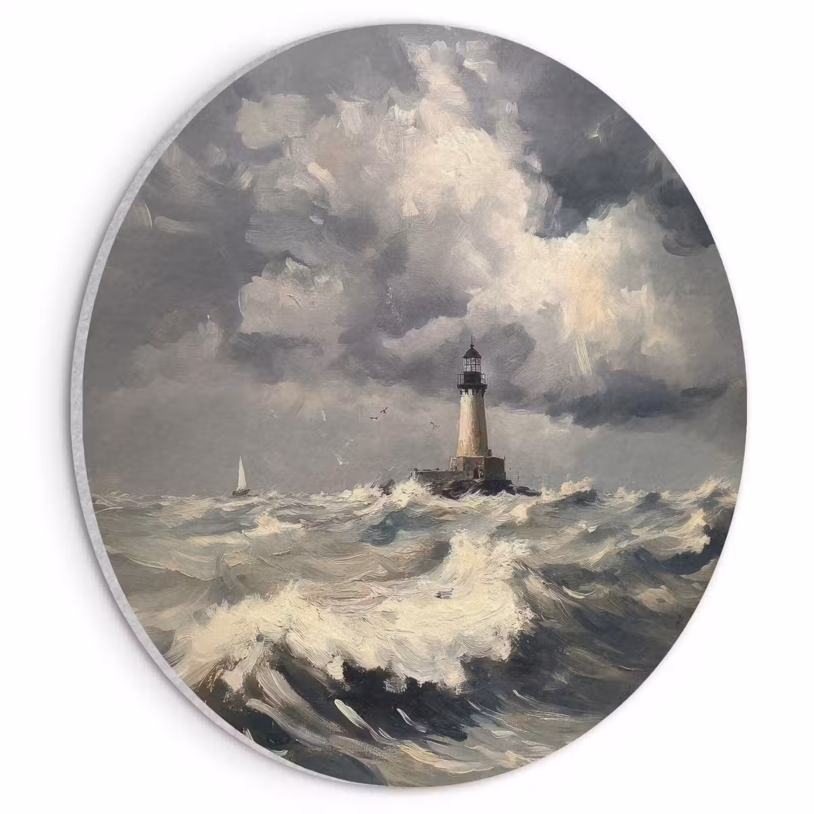 Akoestisch schilderij rond - Vuurtoren - Golven - Storm — 1