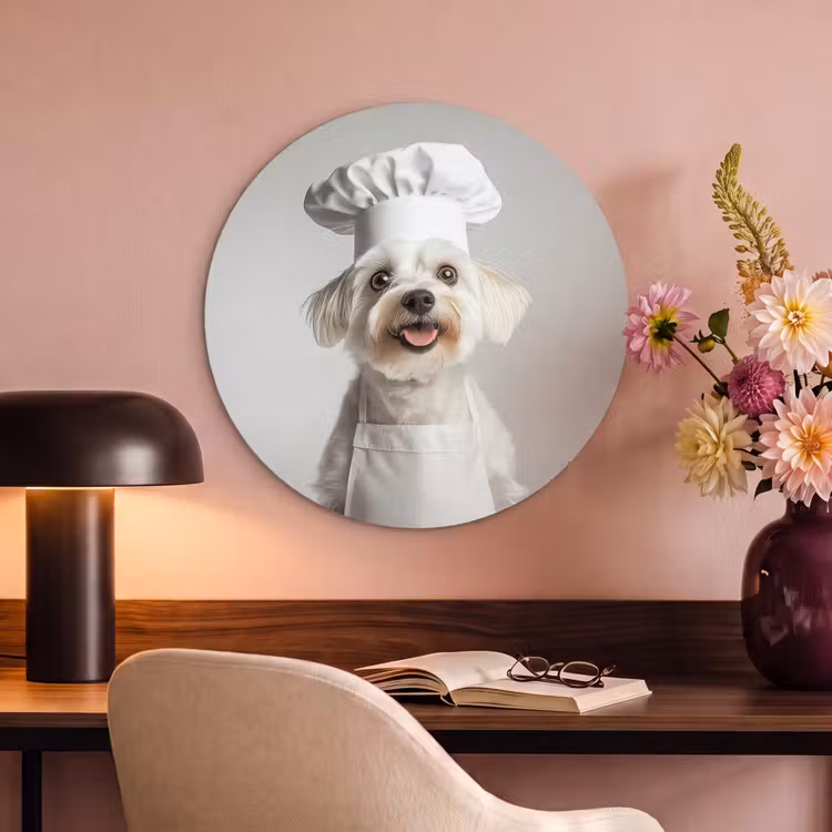 Akoestisch schilderij rond - Hond - Wit - Kok — 2