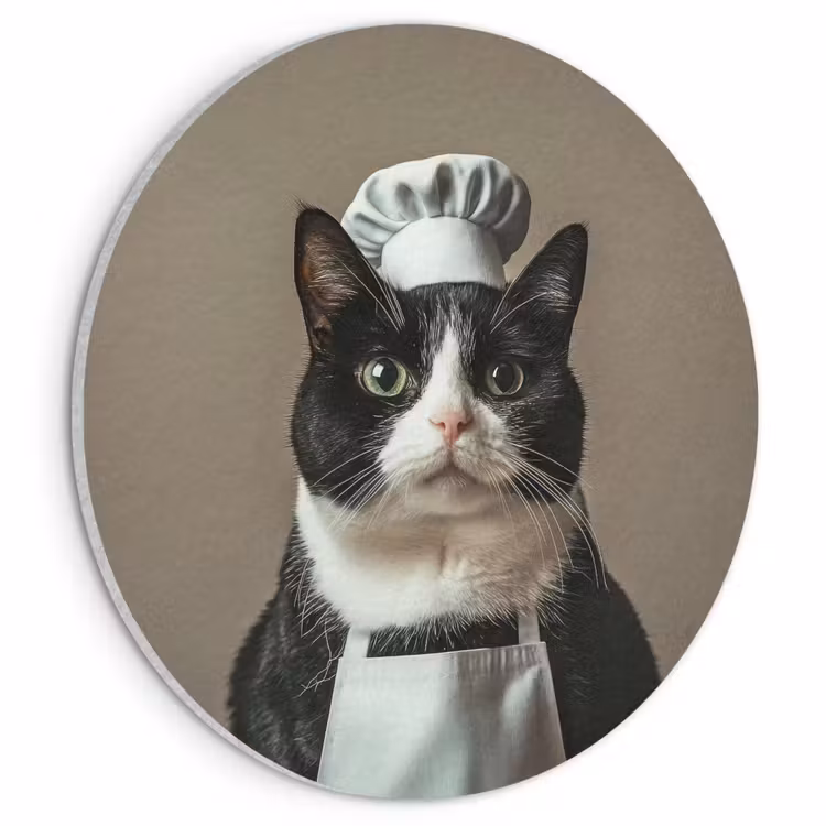 Akoestisch schilderij rond - Kat - Kokskleding - Zwart - Wit — 1