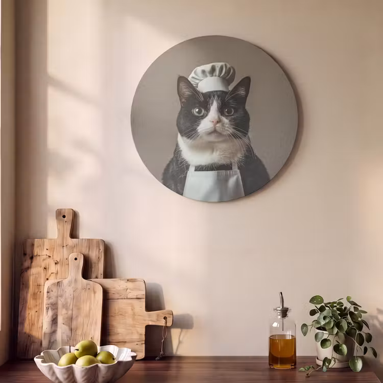 Akoestisch schilderij rond - Kat - Kokskleding - Zwart - Wit — 4