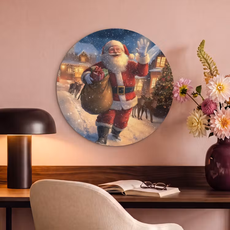 Akoestisch schilderij rond - Kerstman - Dorp - Hert - Donker — 2
