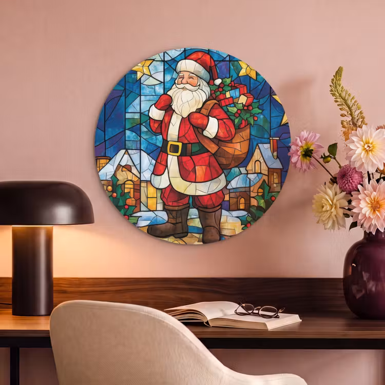 Akoestisch schilderij rond - Kerstman - Glas - Kleurrijk — 2