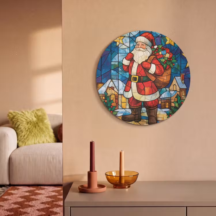 Akoestisch schilderij rond - Kerstman - Glas - Kleurrijk — 3