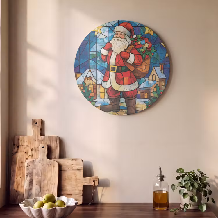 Akoestisch schilderij rond - Kerstman - Glas - Kleurrijk — 4