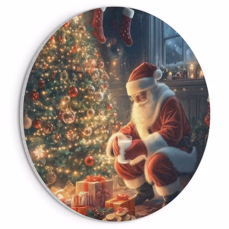 Akoestisch schilderij rond - Kerstman - Haard - Donker — 1