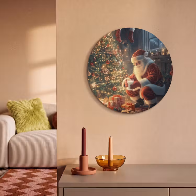 Akoestisch schilderij rond - Kerstman - Haard - Donker — 3