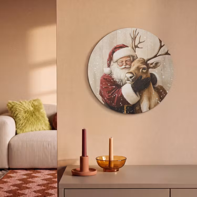 Akoestisch schilderij rond - Kerstman - Rendier - Sneeuw - Kleurrijk — 3