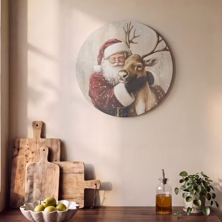 Akoestisch schilderij rond - Kerstman - Rendier - Sneeuw - Kleurrijk — 4