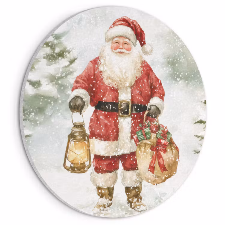Akoestisch schilderij rond - Kerstman- Winter - Sneeuw - Wit - Rood — 1