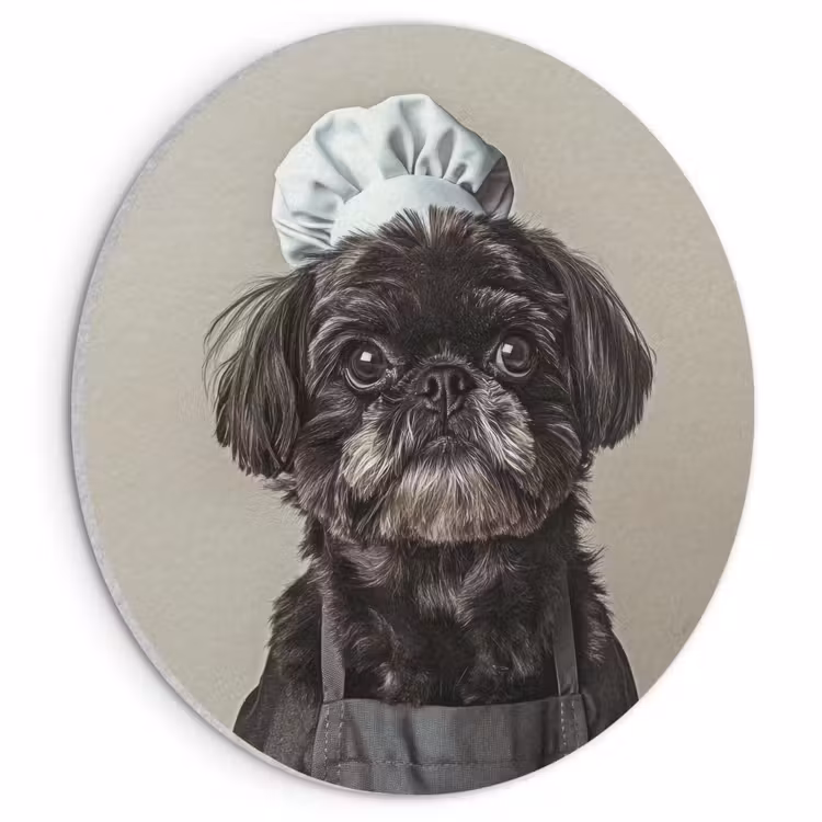Akoestisch schilderij rond - Kokskleding - Zwart - Hondje — 1