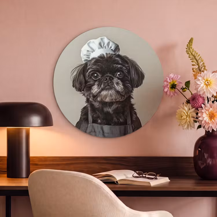 Akoestisch schilderij rond - Kokskleding - Zwart - Hondje — 2
