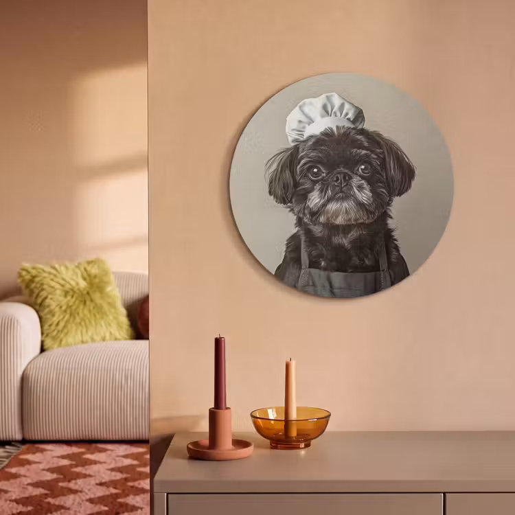 Akoestisch schilderij rond - Kokskleding - Zwart - Hondje — 3
